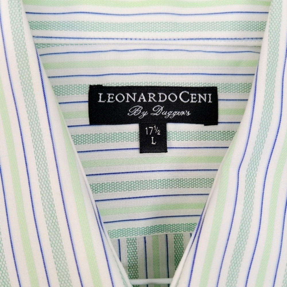 LEONARDO CENI by Duggers 🇨🇦 Striped Cotton Dress Shirt - 2XL, Green/Blue